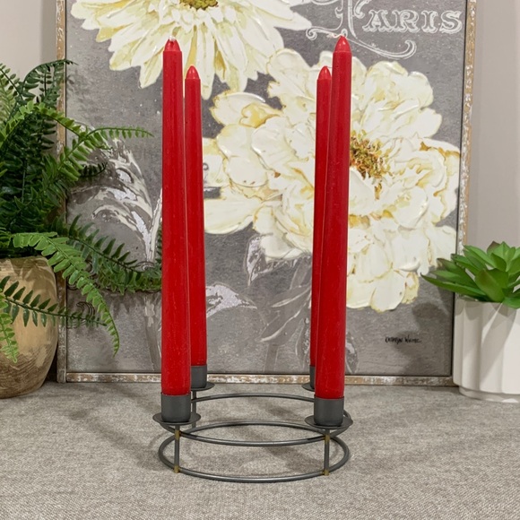 Christmas Advent Candle Holder in Matte Silver with Red Taper Candles - Picture 7 of 11